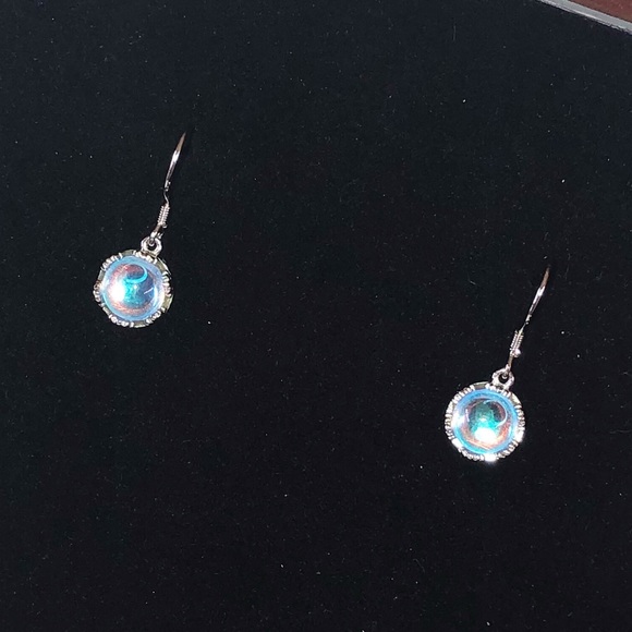 <CLEARANCE>925 Sterling Silver Round Moonstone Drop Earrings - Picture 6 of 9